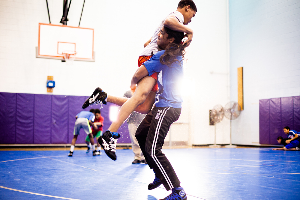 Two men wrestling